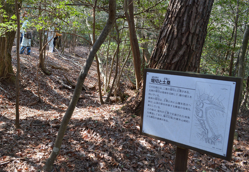 堀切と土塁の解説看板